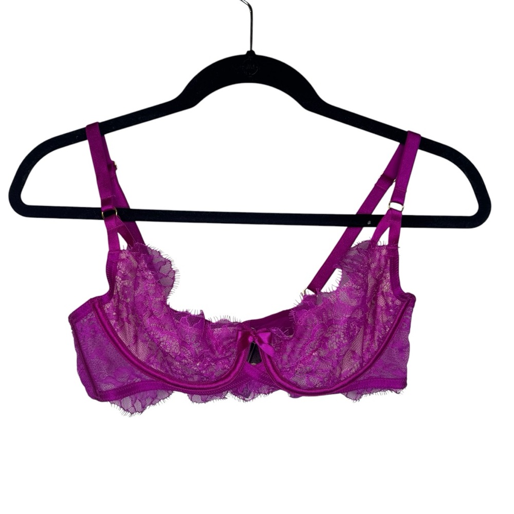 Victoria's Secret Very Sexy Unlined Demi Magenta Pink Lace Bra Size 36C